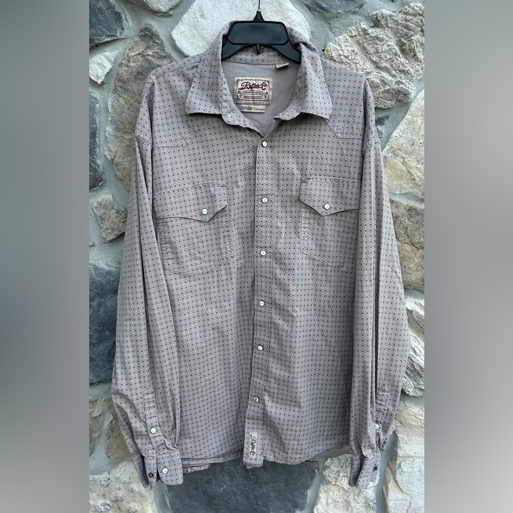 Rafter C Mens Pearl Snap Western Shirt Sz XL Neutral Printed Lightweight Cotton
